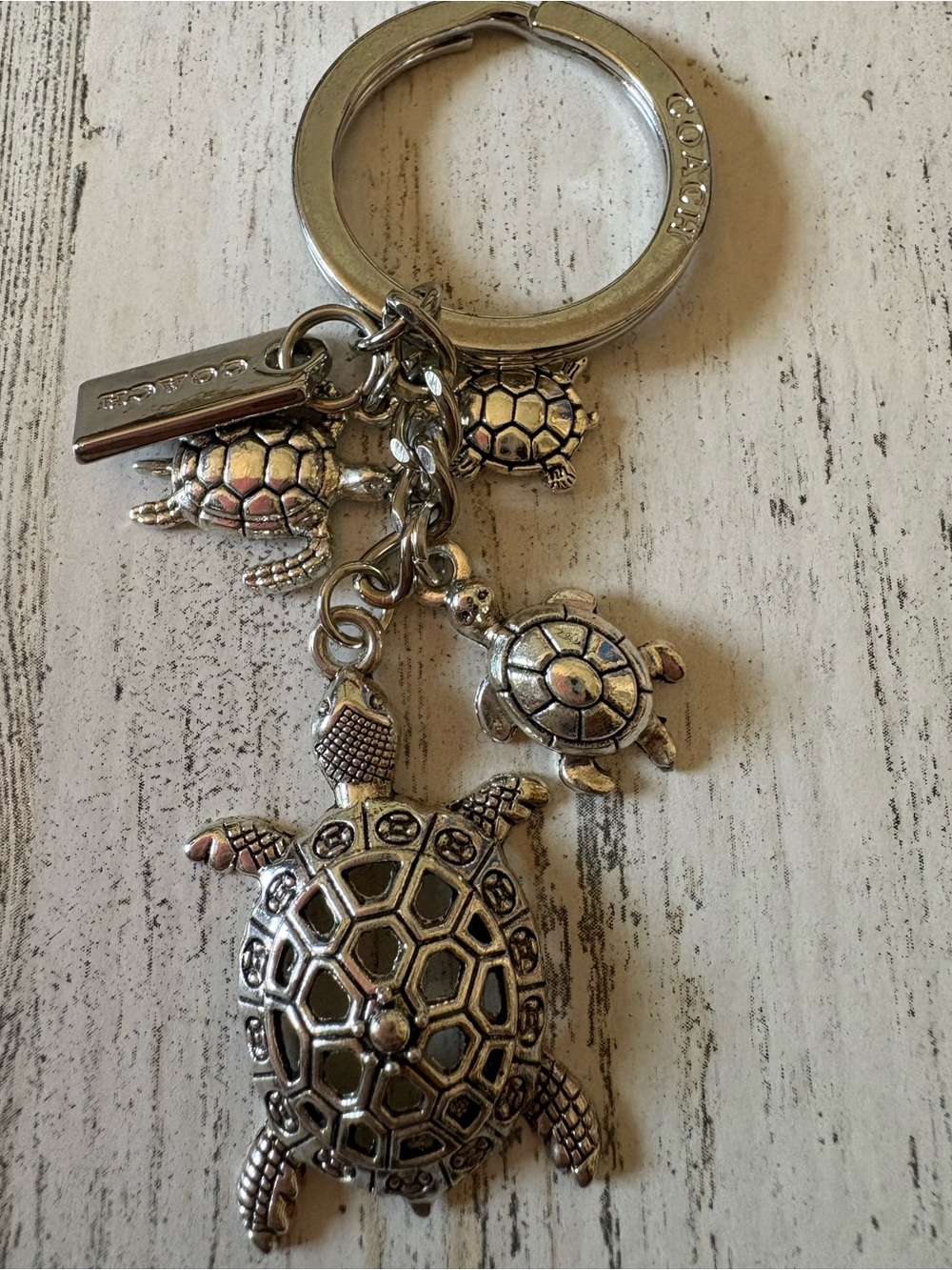 Coach Sea Turtle Bag Charm Keychain Silver